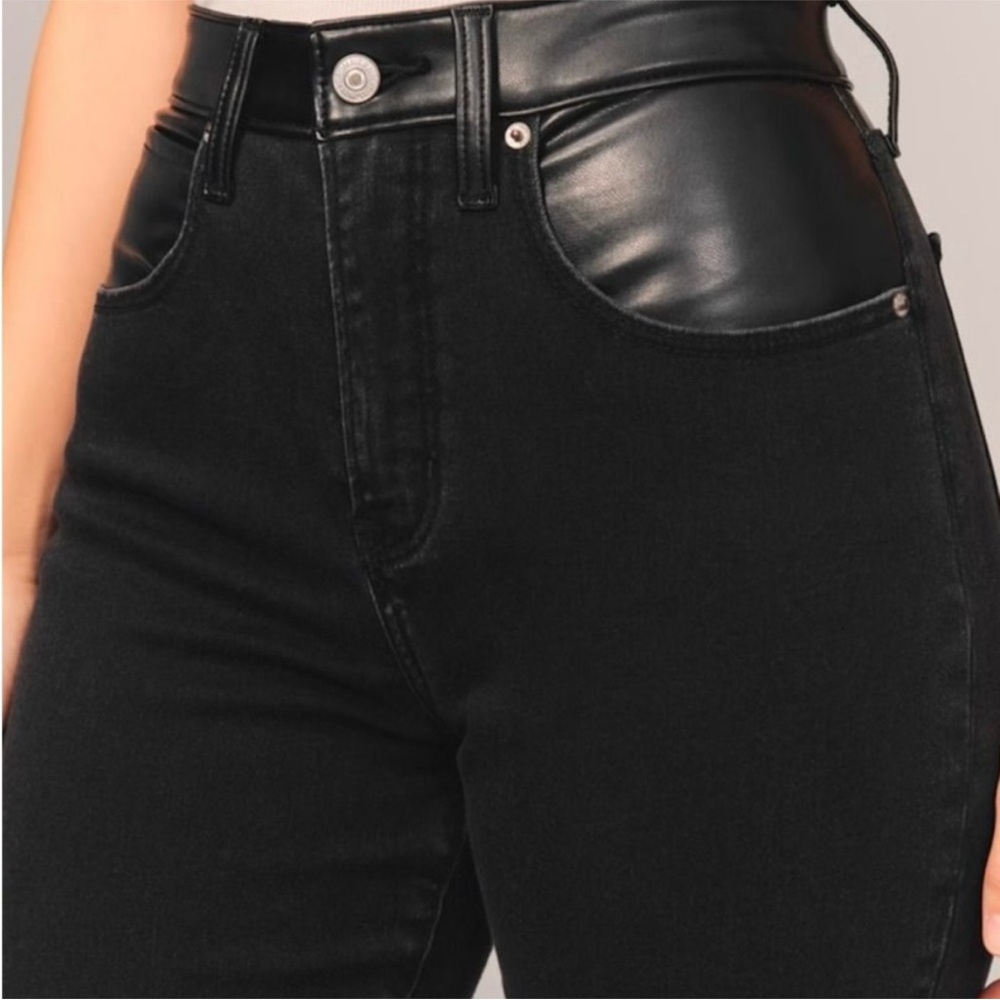 Abercrombie & Fitch High Rise Black Jeans with Leather Accents